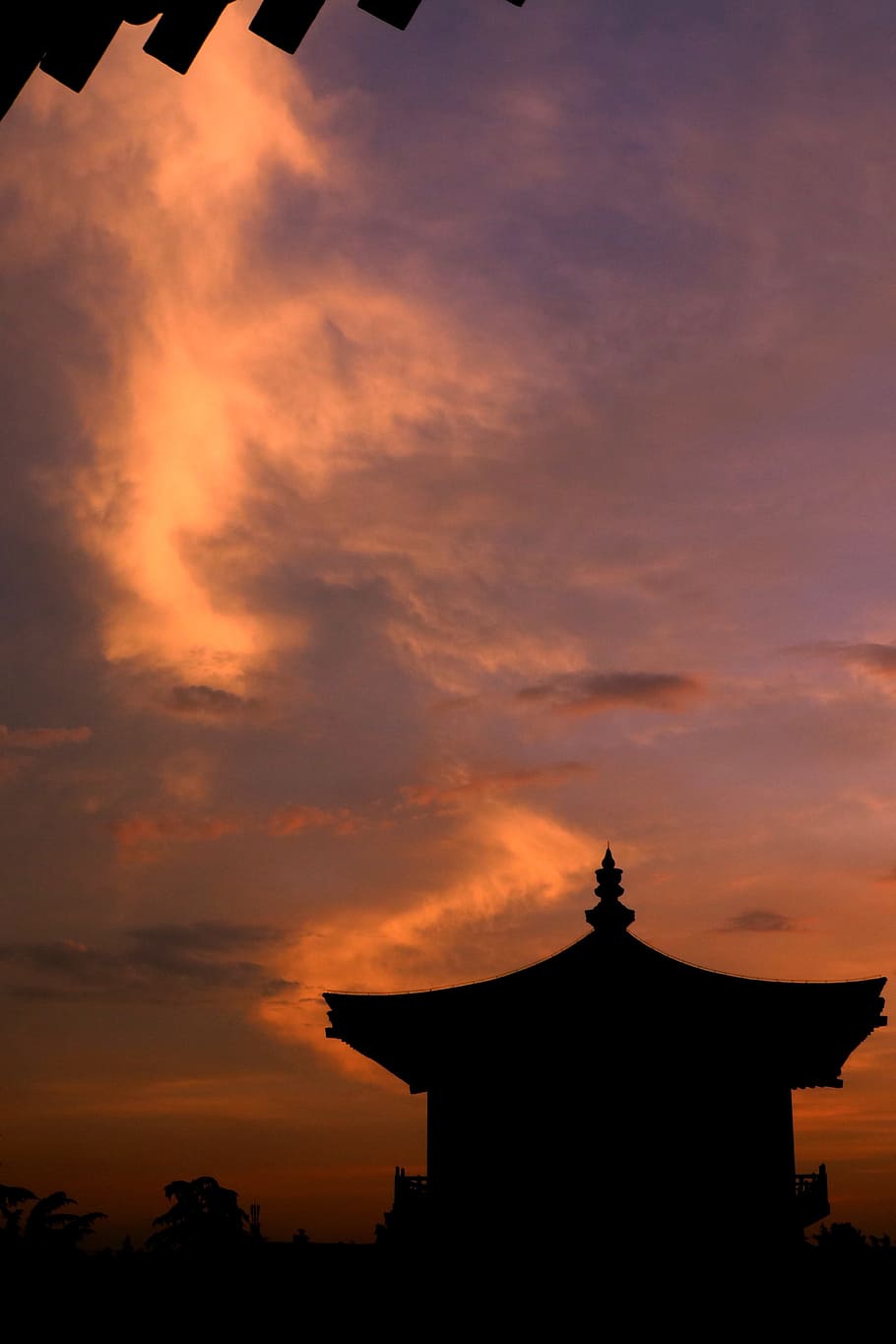 china, construction, monastery, sunset, sky, silhouette, cloud - sky HD wallpaper