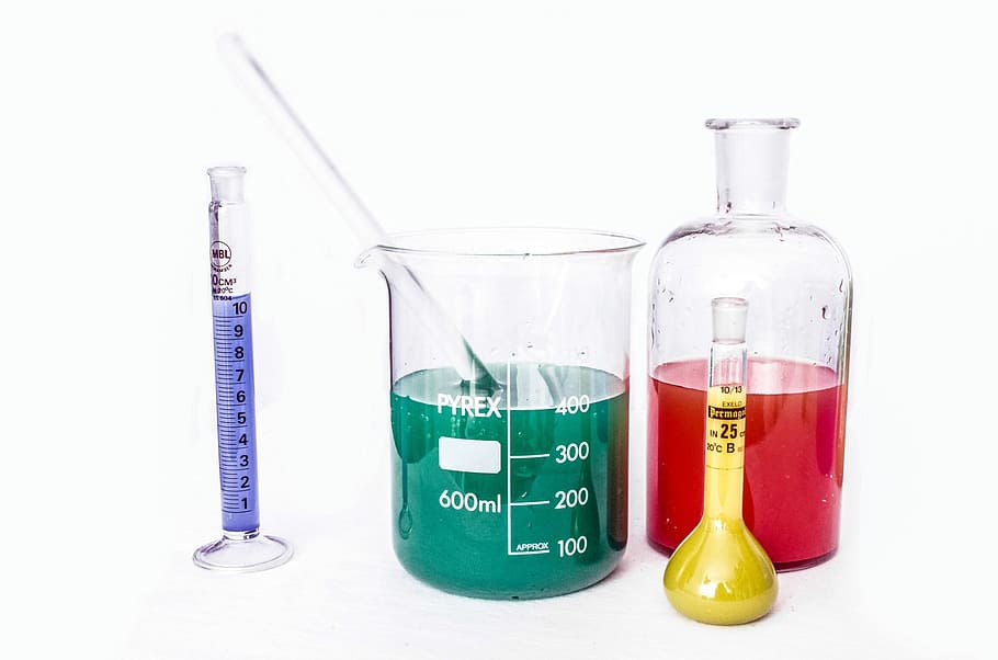 beaker, Erlenmeyer flask, and jar, lab, research, chemistry, test, HD wallpaper