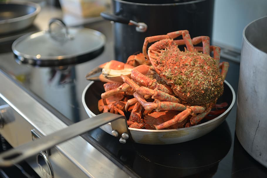 crab dish on skillet, Shellfish, Cooking, Kitchen, pan, restaurant HD wallpaper