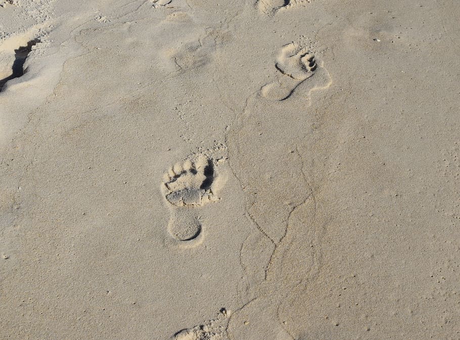 footprints on sand at daytime, footprints in the sand, child