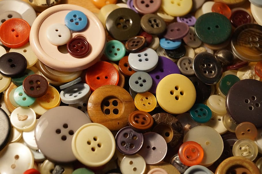 close-up photo of assorted-color button lot, Buttons, Colorful