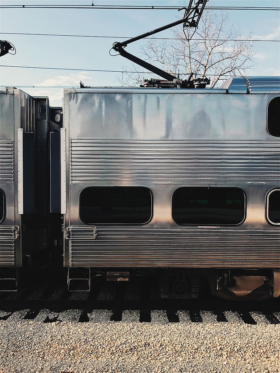 silver train on railroad, carriage, track, shingle, mode of transportation HD wallpaper