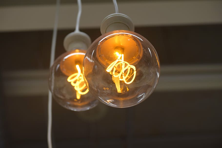 lamp, burning, light, light bulb, filament, lighting equipment HD wallpaper