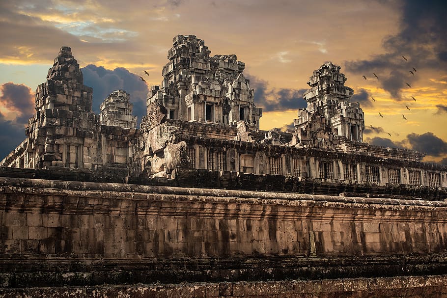 temple, architecture, sky, clouds, stone, monument, built structure HD wallpaper