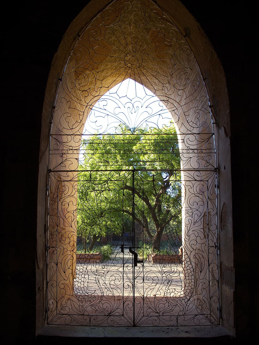 door, backlight, burma, vegetation, forging, window, architecture HD wallpaper