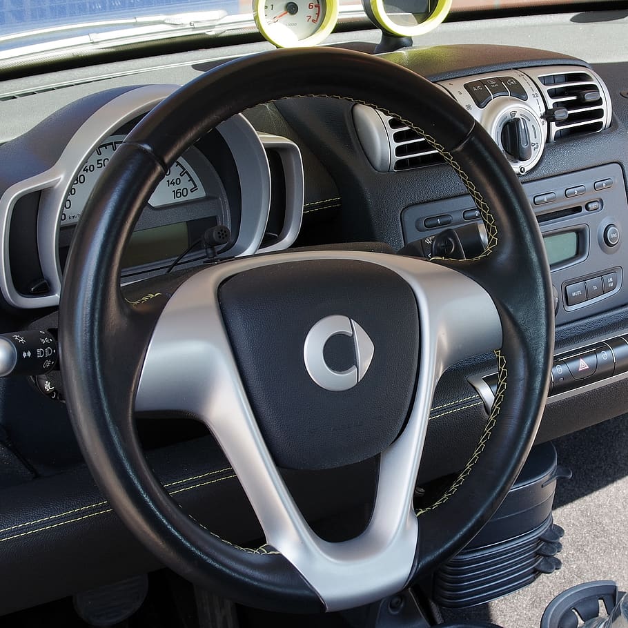 auto, smart, dashboard, steering wheel, leather, speedometer, HD wallpaper