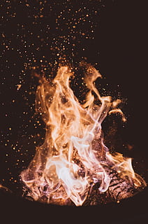 close-up photo of fire at nighttime, black metal frame fire pit HD wallpaper