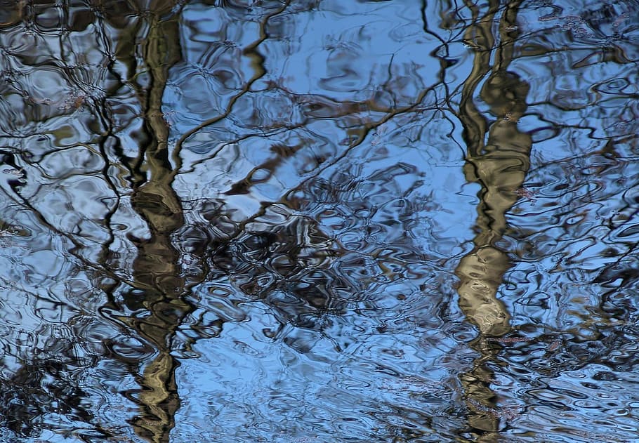 water, reflection, mirroring, wave, water surface, blue, nature HD wallpaper
