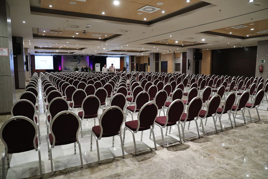 event, convention, meeting, chair, indoors, in a row, seat HD wallpaper