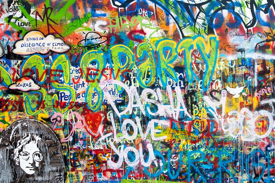 John Lennon graffiti, john lennon wall, prague, conflict, husak, HD wallpaper