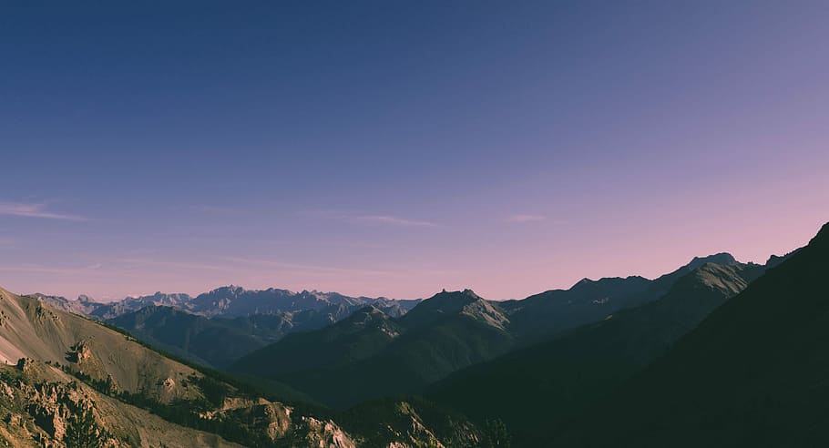 landscape photography of mountains under blue sky, mountain under clear sky HD wallpaper