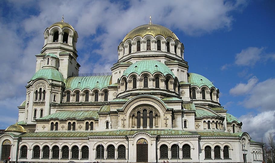 white and green cathedral, alexander nevski, sofia, bulgaria, HD wallpaper