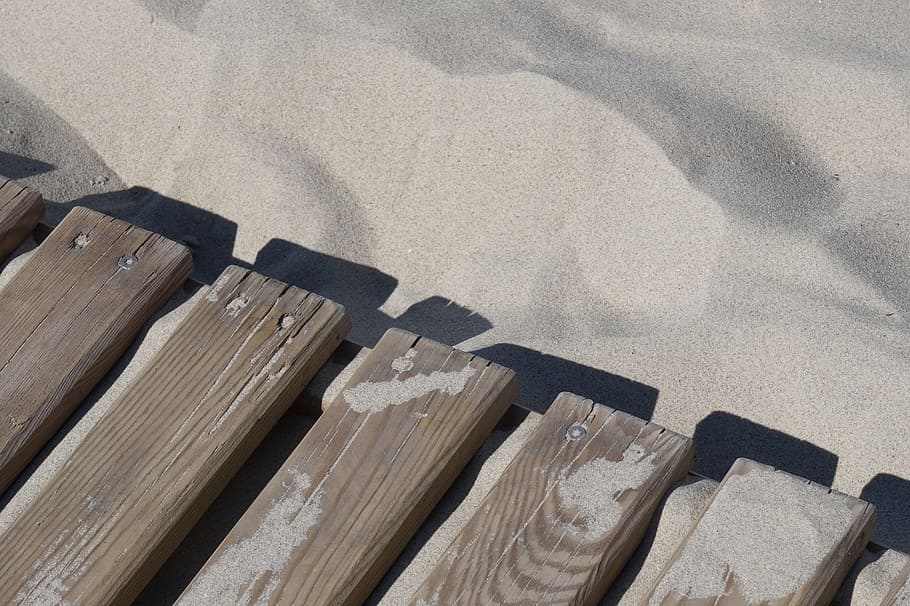 brown wooden planks, Sand, Beach, Board, wood - Material, no People HD wallpaper