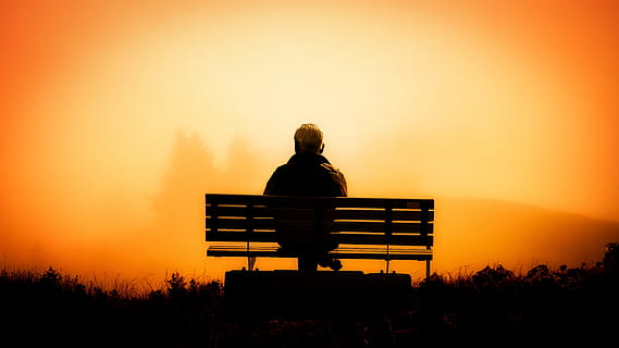 man sitting on a bench taken on sunset, pension, third age HD wallpaper