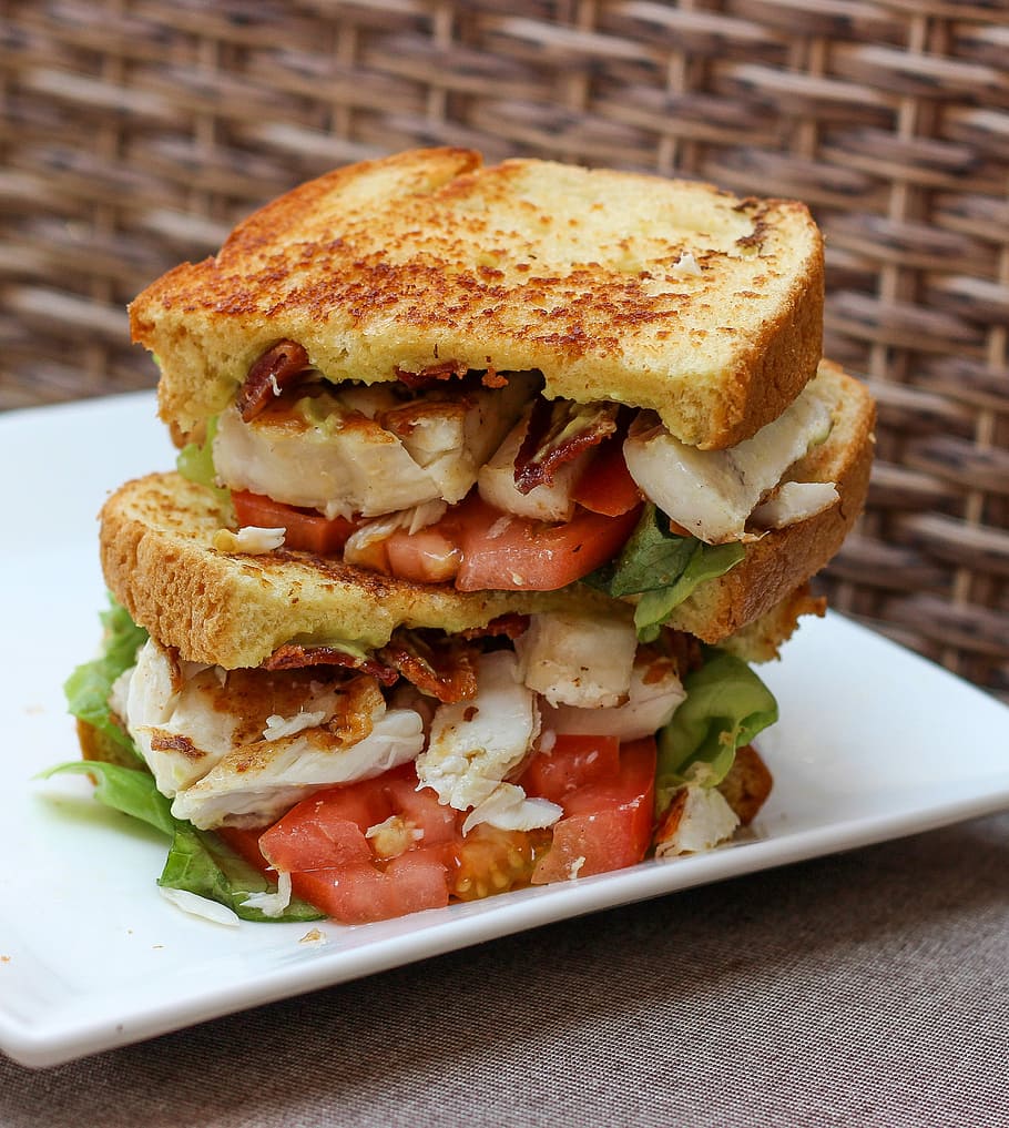 Salad Sandwich on a plate, chicken, food, photos, public domain, HD wallpaper