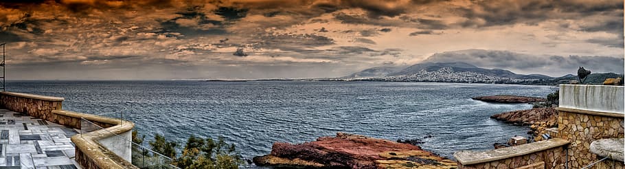 Panorama, Athens, Greece, water, tranquility, no people, nature HD wallpaper