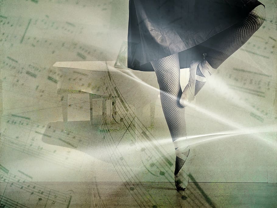 photo of ballerina with notes background, dance, ballet, dancer HD wallpaper