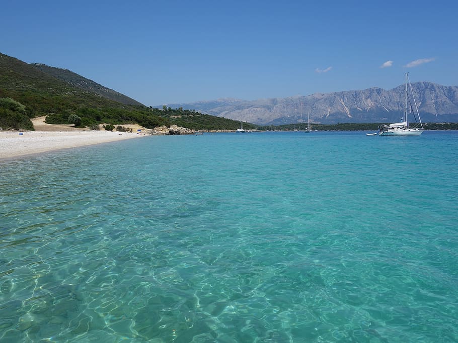 beach, greece, blue, lefkada, sea, summer, water, sunset, afternoon HD wallpaper
