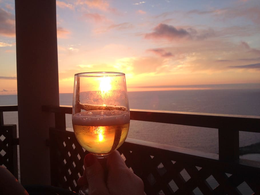 person holding wine glass, beer, sunset, summer, relax, celebrate HD wallpaper