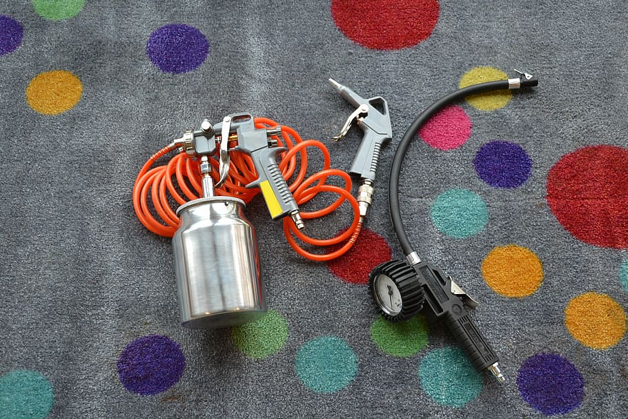compressor, gun, tool, painting, paint tools, diy, multi colored HD wallpaper