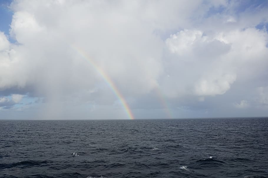sea, clouds, caribbean, rainbow, beauty in nature, water, cloud - sky HD wallpaper