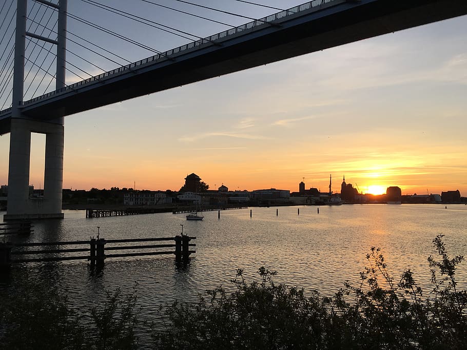 city, landscape, panorama, sunset, sky, water, bridge, architecture HD wallpaper