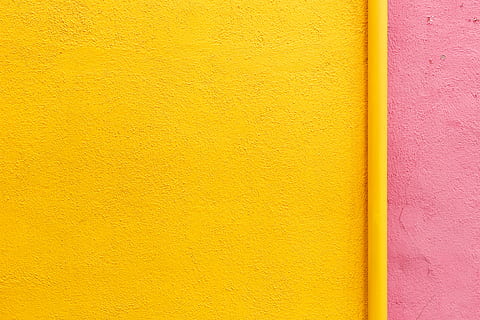 yellow painted wall, yellow and pink painted wall, concrete, color HD wallpaper