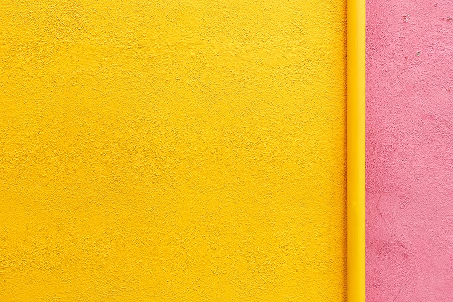 yellow painted wall, yellow and pink painted wall, concrete, color HD wallpaper