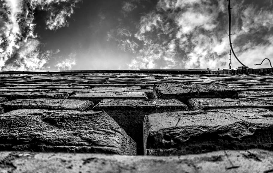 wall, masonry, sky, clouds, hdr, high dynamic range, contrast HD wallpaper