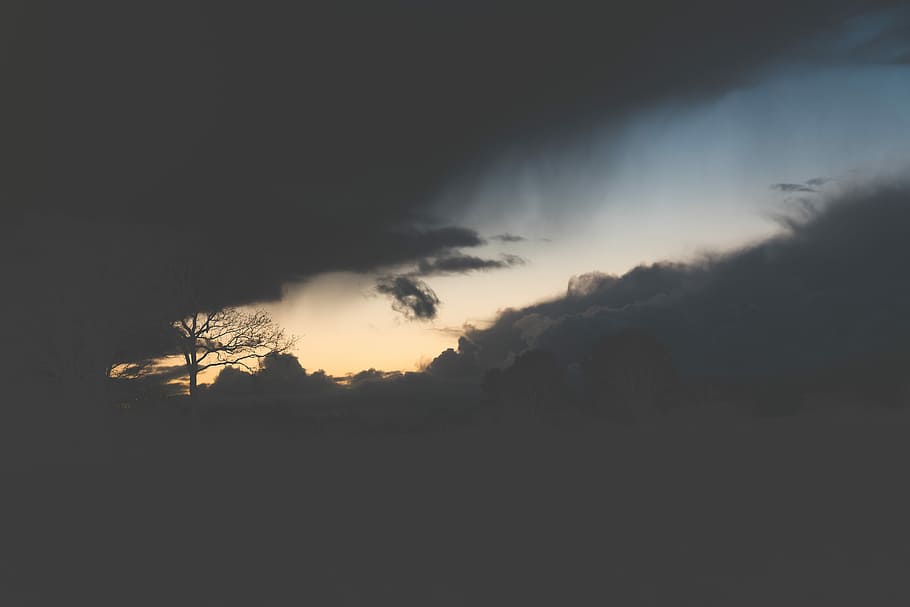 sunset scenery, white cloudy sky, sunrise, mountain, silhouette HD wallpaper