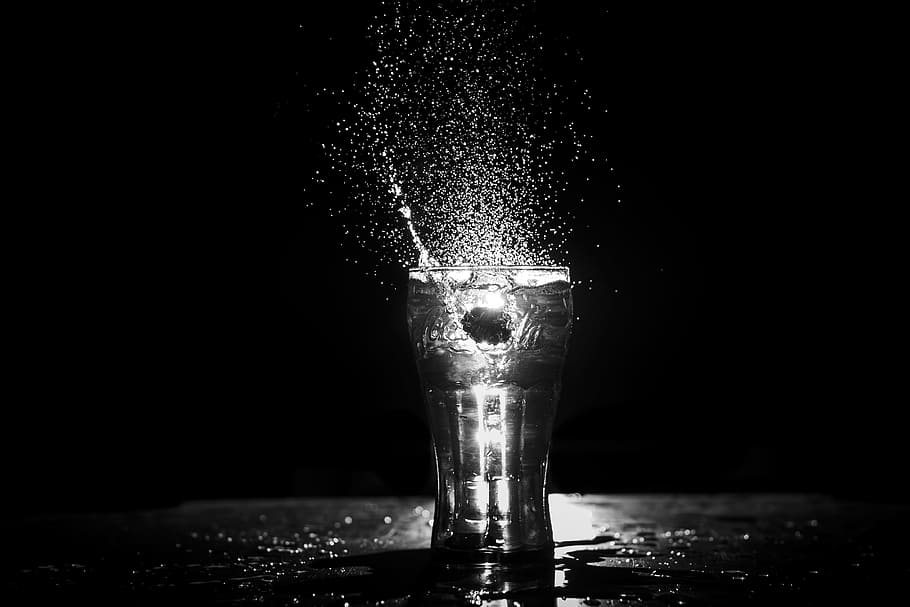 Grayscale Photo of Drinking Glass, black and white, black background HD wallpaper