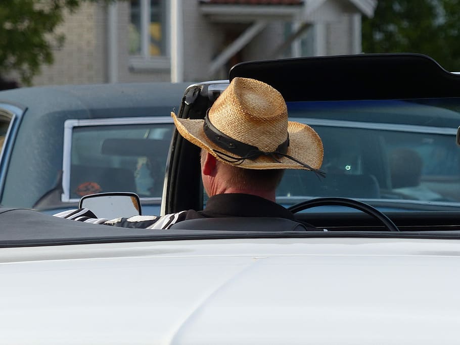 Cruising, Car, Man, Driver, Hat, Straw, building, summer, transportation HD wallpaper