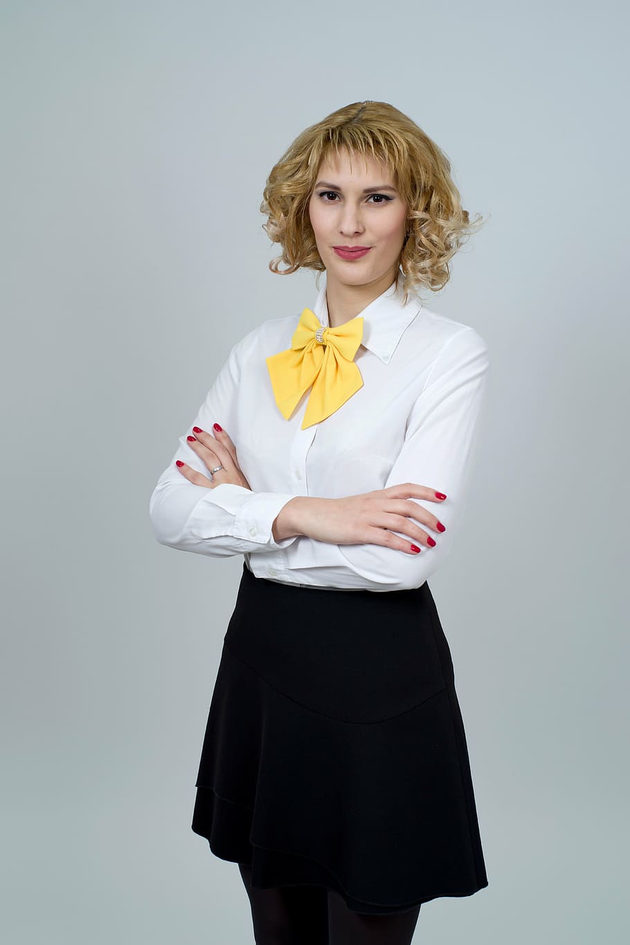 woman in white dress shirt with black skirt, business woman, business man