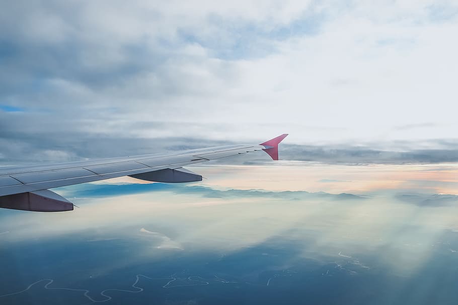 Shot taken from an airplane in the sky, various, business, cloud HD wallpaper