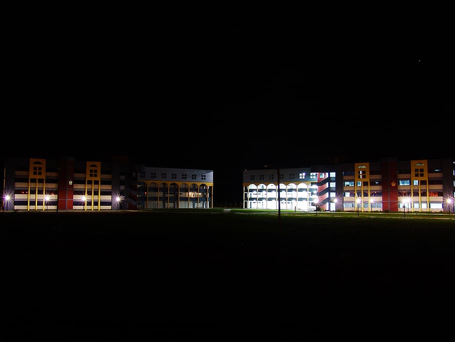 school, university, city, night, architecture, dusk, building HD wallpaper