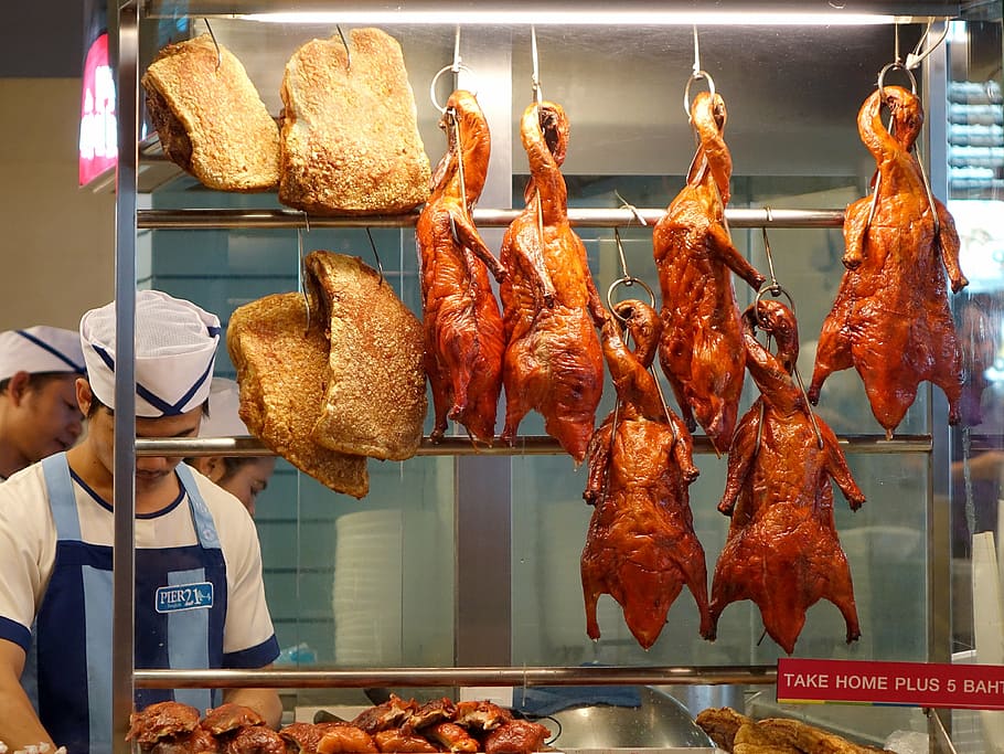 duck, roasted pork, meat, delicious, food, asian, tasty, food court, HD wallpaper