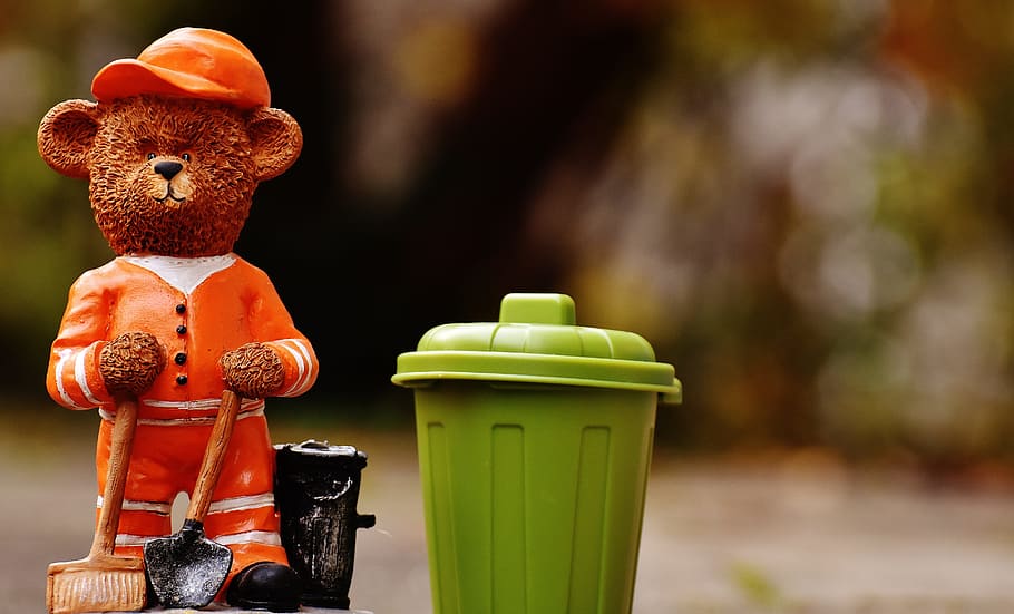 bear, profession, refuse collector, figure, cute, sweet, funny HD wallpaper