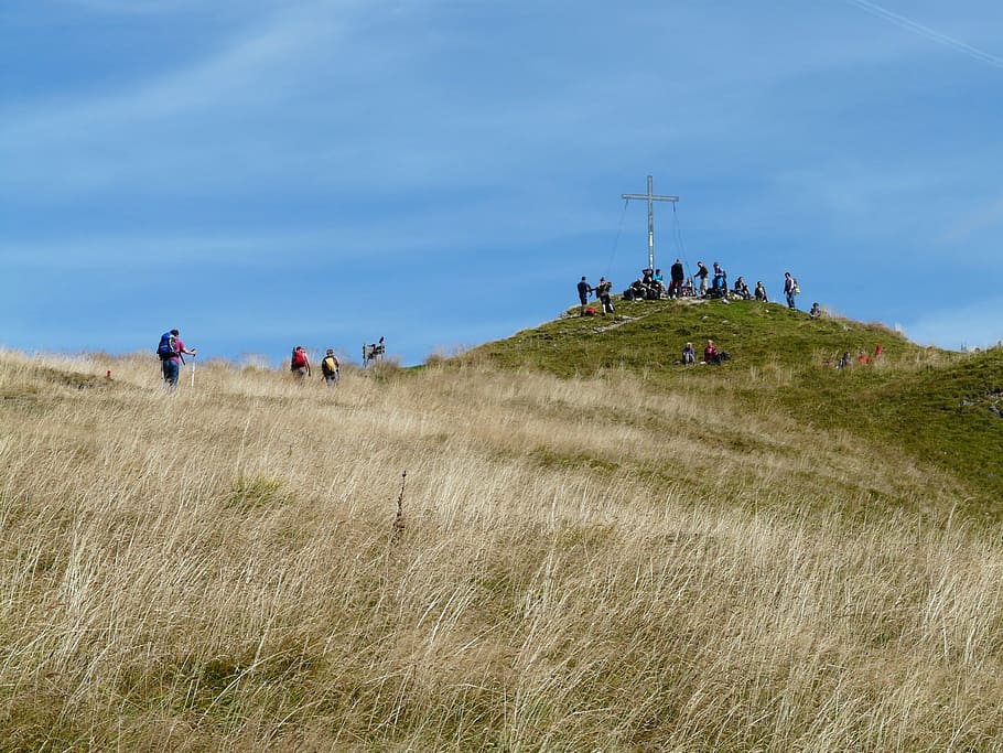 Summit, Alpine, krinnenspitze, summit cross, hiking, sky, bergtour HD wallpaper