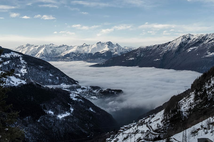 landscape photography of snow mountains, mountain range, winter HD wallpaper