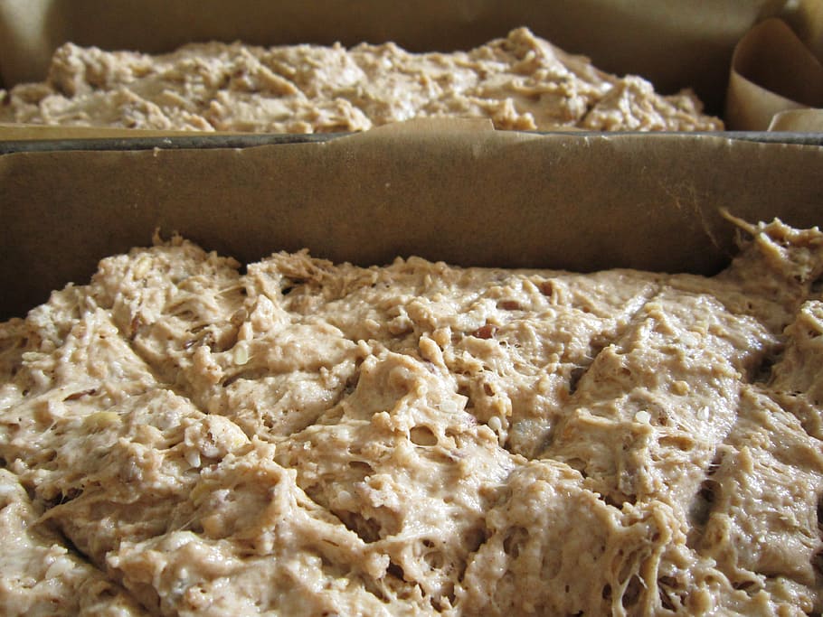 bread dough, close, form, baking dish, rest, raw, food, food and drink HD wallpaper