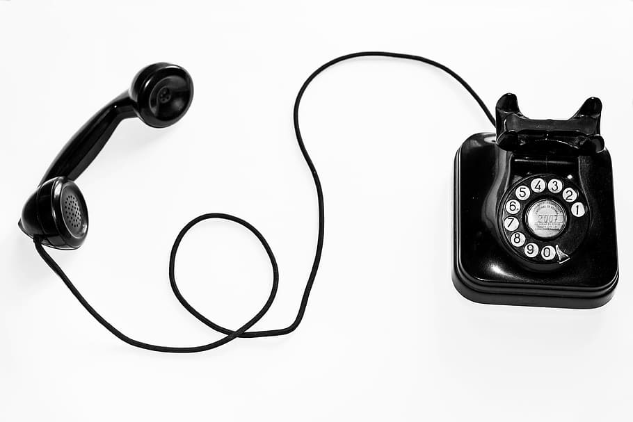 photo of black rotary phone against white background, black rotary phone on white background, HD wallpaper