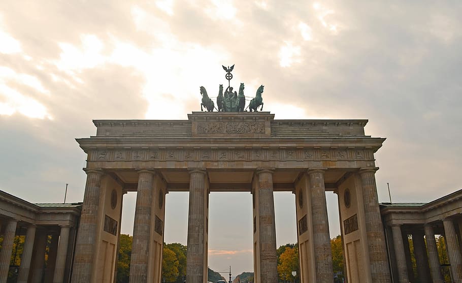 Berlin, Germany, Structures, brandenburg gate, sunset, clouds HD wallpaper