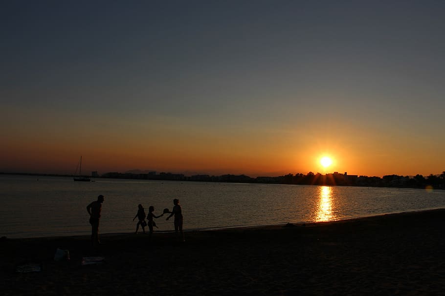 Sun, Sea, Beach, Sunset, silhouette, nature, togetherness, leisure activity HD wallpaper