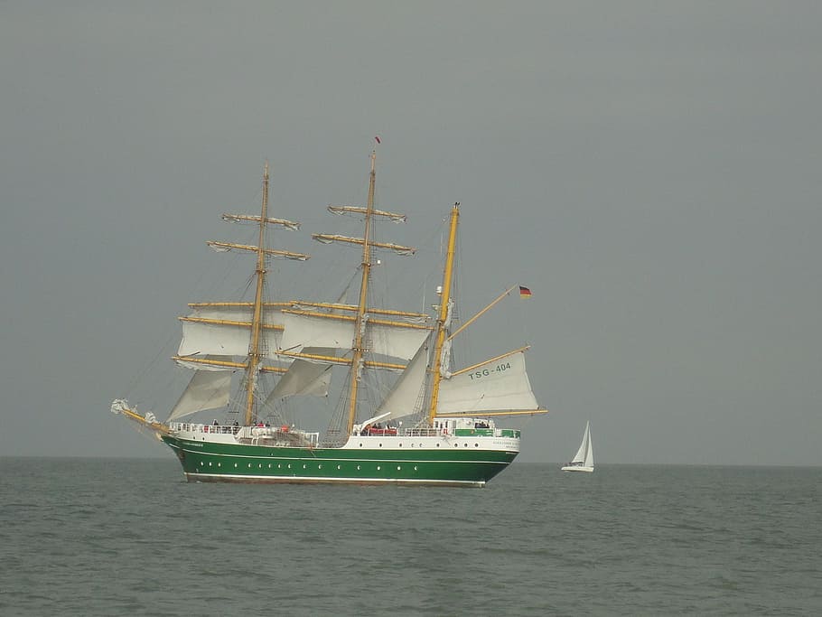 three masted, sailing vessel, ocean, baltic sea, shipping, nautical vessel HD wallpaper