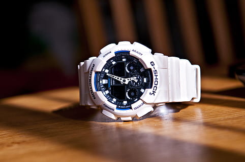g-shock, watch, white, objects, clock, time, close-up, indoors HD wallpaper