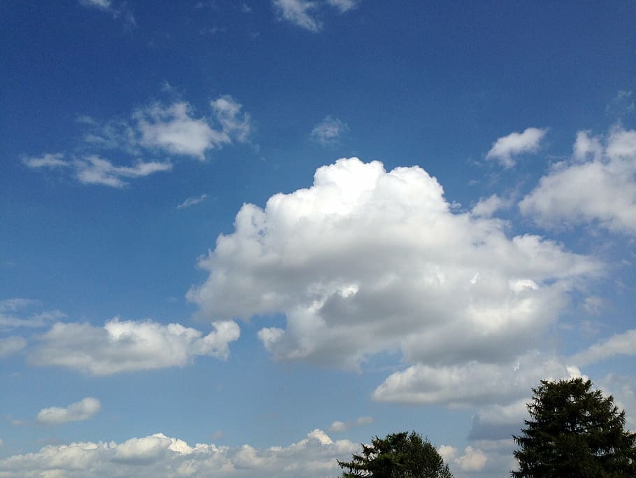clouded sky, cumulus clouds, blue sky, cloud - sky, cloudscape HD wallpaper
