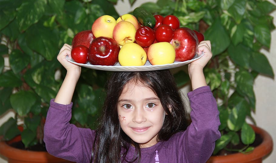 fruit, up, and, fruit down, girl, happy, children, colorful HD wallpaper