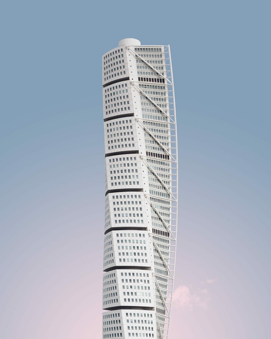 white spiral building under blue and white sky at daytime, white high-rise building HD wallpaper