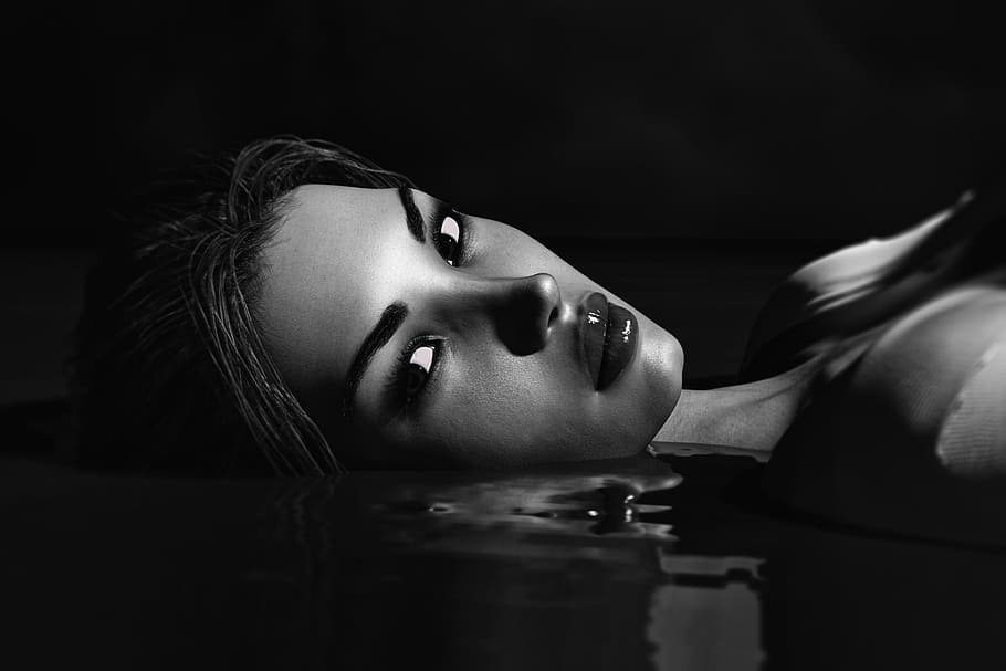 grayscale photography of woman portrait, Rendering, Computer Graphics HD wallpaper