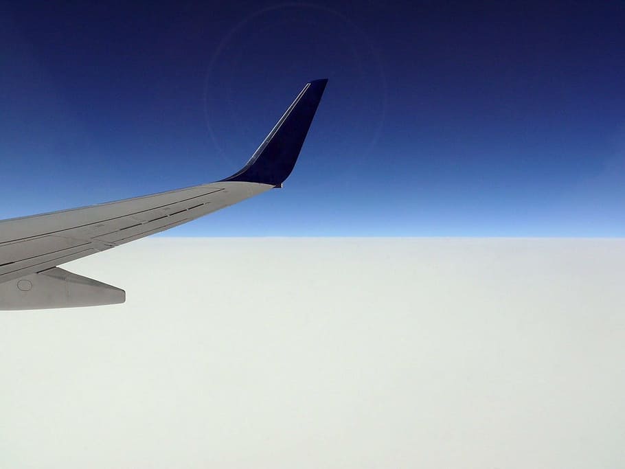 aeroplane, sky, fly, flight, wing, clouds, airplane, aircraft Wing HD wallpaper